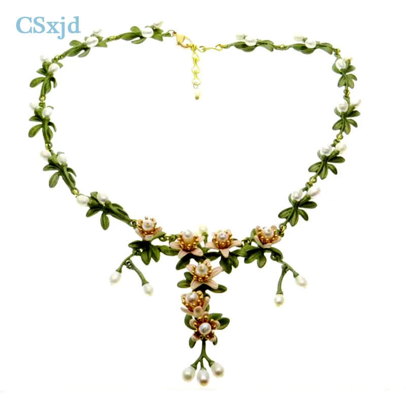

CSxjd 1pcs Latest design Natural Pearl Orange flower Retro necklace sweater chain Elegant Women 's necklace Jewelry
