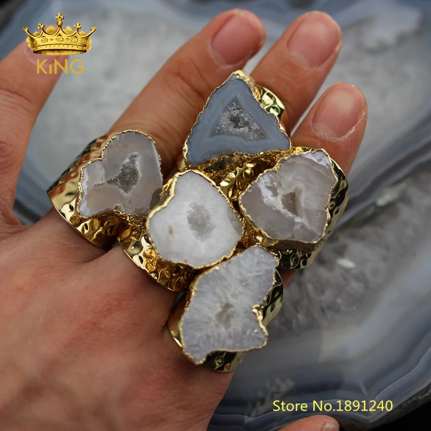 Кольца Geode Druzy 5 шт. плиты в произвольной форме ювелирные изделия Золотое кольцо с