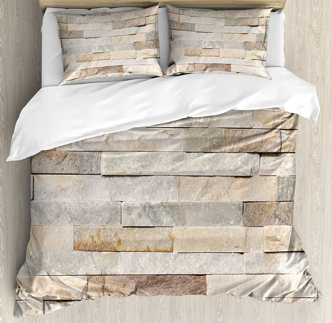 

Ivory Duvet Cover Set , Urban Brick Wall Background Modern and Stylized Kitsch City Life Surface Print, 4 Piece Bedding Set
