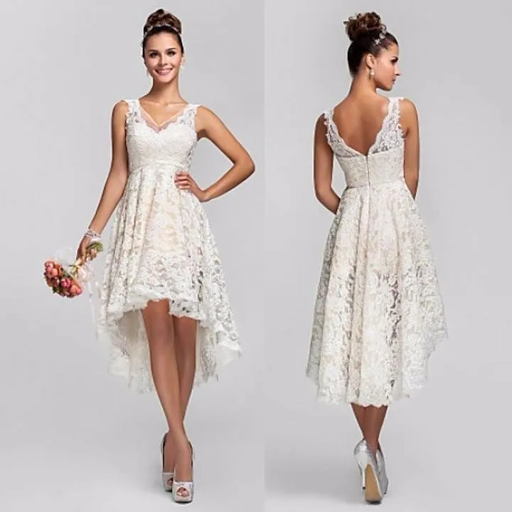 Lace High Low A Line Vintage Wedding Dresses Uniqistic Com