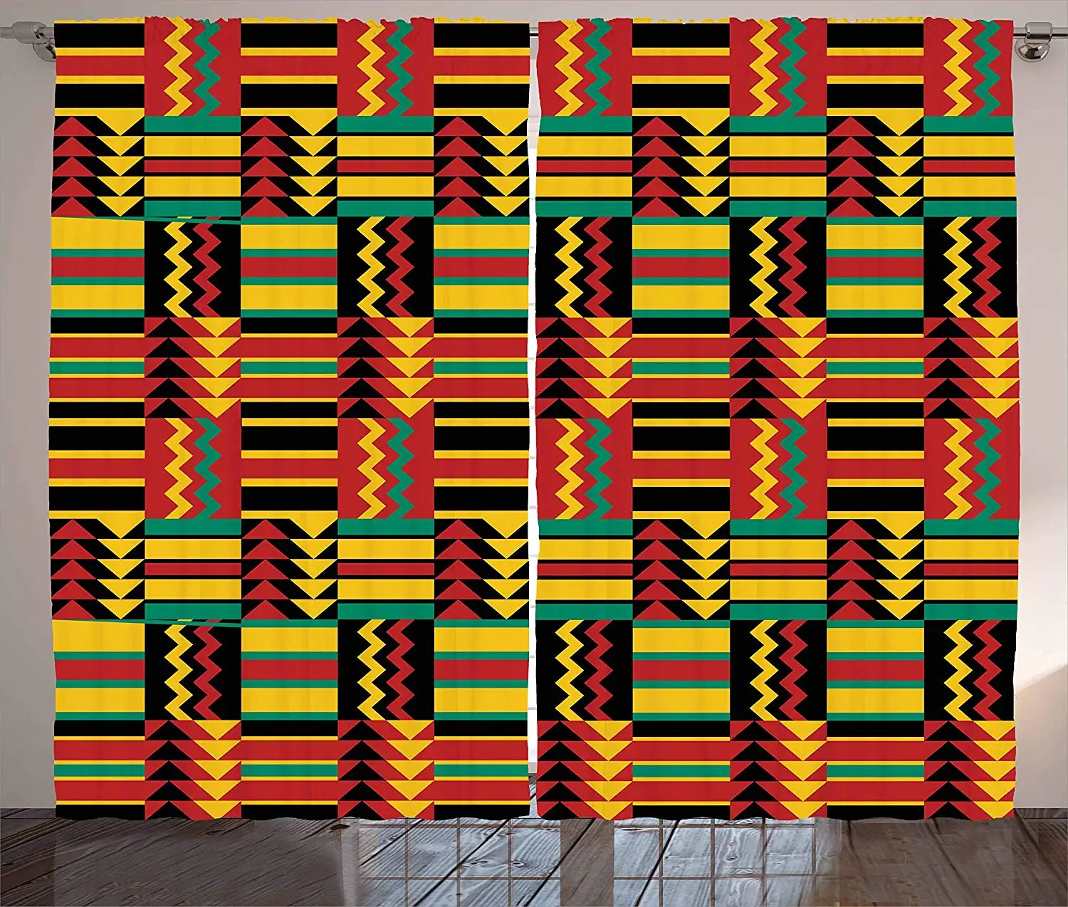 Kente Pattern Curtains Ethnic Pattern with Stripes Triangles and