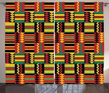

Kente Pattern Curtains Ethnic Pattern with Stripes Triangles and Zigzags Uganda Zimbabwe Nigeria Living Room Bedroom Window
