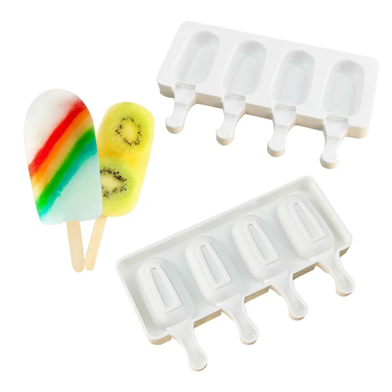 

4 Grids Silicone Ice Cream Mold Ice Cream Maker Popsicle Pops Mold DIY Tray Cube Form Mould Home Kitchen Freezer Ice Cream Maker