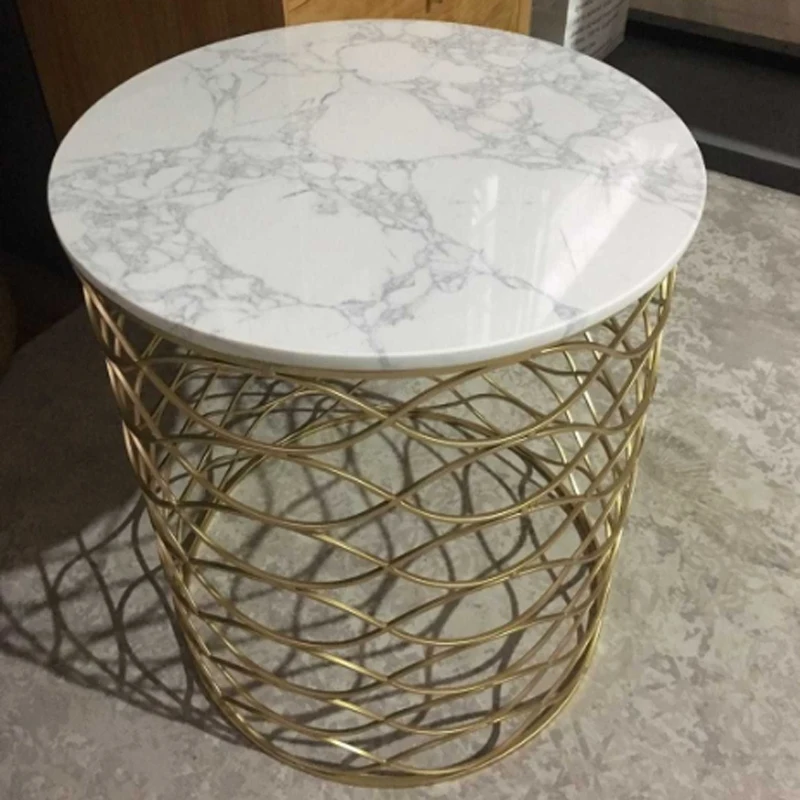 Round Marble Top End Table Living Room Metal Coffee Table