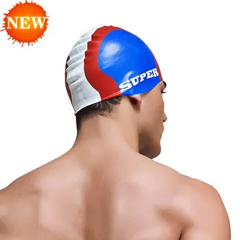 

Summer water man swimming caps silicone boys 2016 new blue bathing cap male adult professional waterproof ear Sale