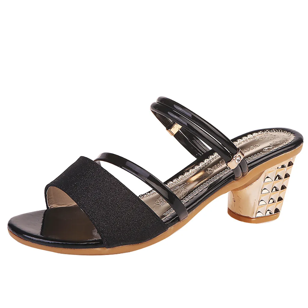 

SAGACE Fashion New Women Summer Square High-heeled Shoes Bright colors Sandals Mixed Colors Peep Toe travel princess shoe May 30