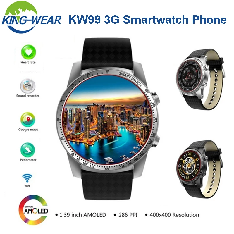 KingWear KW99 3G Смарт часы телефон Android 5 1 39 &quotMTK6580 четырехъядерный 1.3G Гц 8 Гб ПЗУ