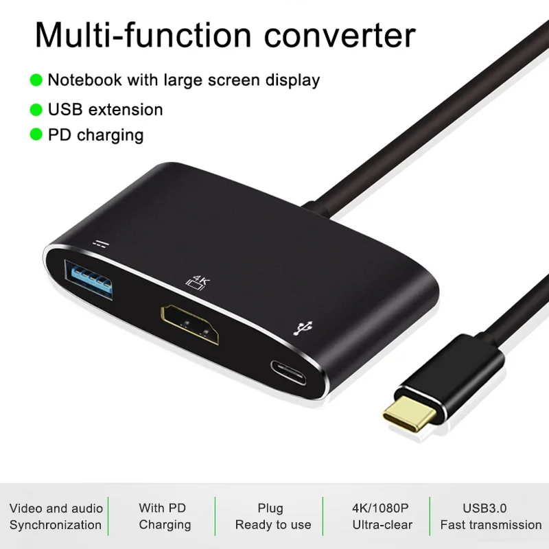3 в 1 type-C к HDMI/USB C/DP концентратор адаптер конвертер кабель для MacBook, ПК, ноутбук QJY99