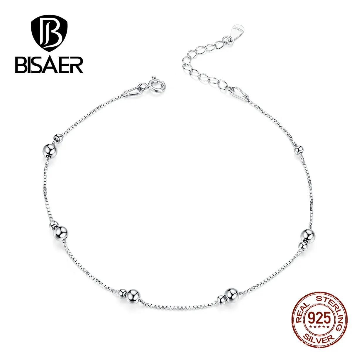 BISAER 100% Стерлинговое Серебро 925 пробы ножной браслет круглые Шаровые Подвески