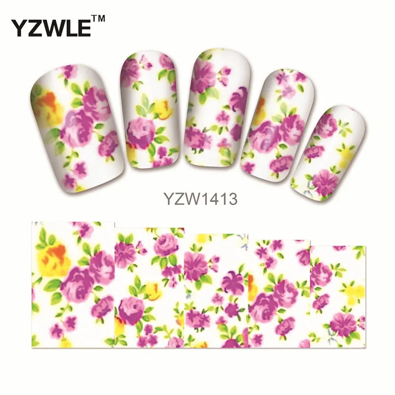 

YZWLE Nail Style Watermark Nail Art sticker 3D Design Cute Green Feather, Water Transferrt Stic(YZW1413)