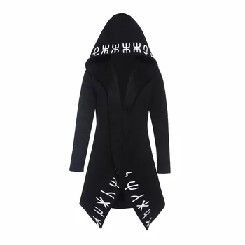 

Kinikiss 2018 Fall Gothic Casual Wrapp Black Plus Size Women Sweatshirts Loose Cotton Hooded Moderate Print Female Punk Hoodies