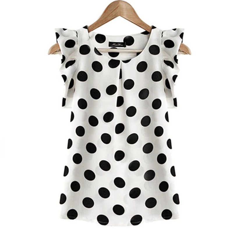 2020 Summer Style Women Blouse Tops Polka Dot Ruffled Pleated Chiffon Short-sleeve Shirt Female Plus Size Chiffon Blusa Feminina