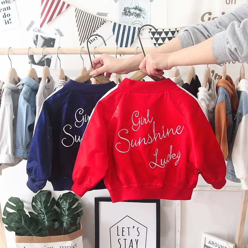 

2019 Spring Autumn Boys Letter Print Long Sleeve Casual Jacket Coat Children's Zipper Cardigans Outerwear Sport Baseball Uniform