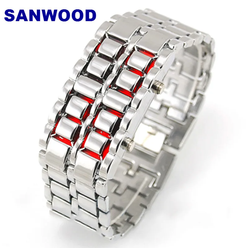 Stainless Steel Bracelet Watch Men Women Lava Iron Samurai Metal LED Faceless Wristwatch New Design
