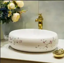 Овальная ванная комната Lavabo керамический Счетчик Топ умывальник Cloakroom ручная роспись сосуд Раковина мм