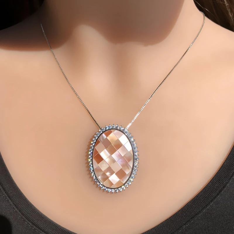 

Big Ellipse Pearl Shell Pendant Necklaces Gold Color Handmade Natural Shell Round Cubic Zirconia Geometry Necklace Women Jewelry