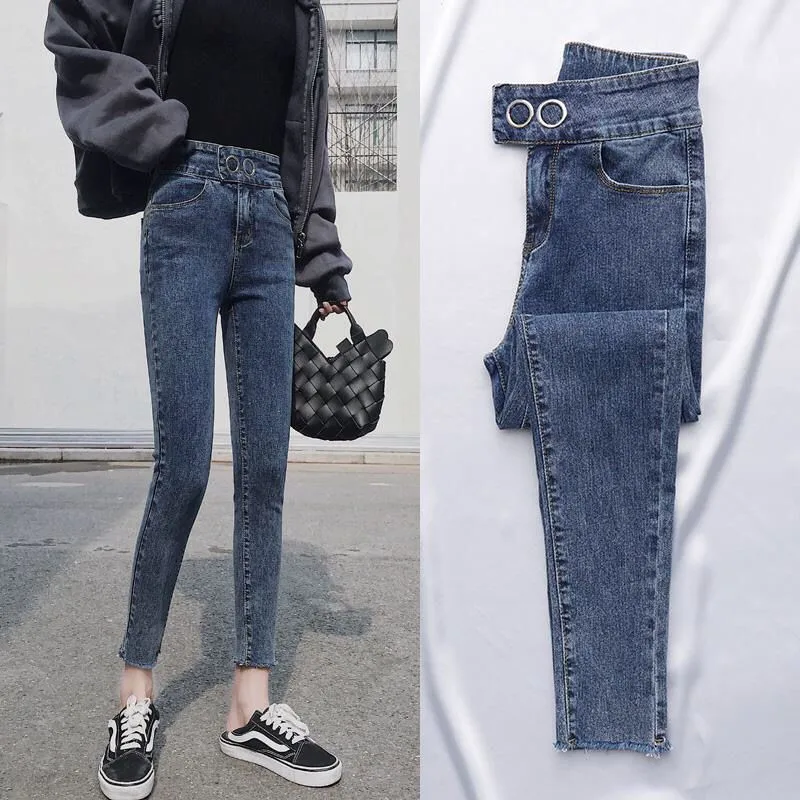 Skinny Stretch Jeans for woman High Waist plus size pencil Pants Retro blue Denim Pants New Mom's Autumn Ankle trousers