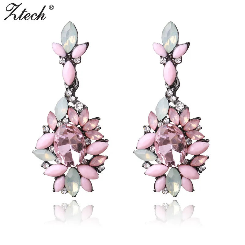 Ztech Pink Color Big Statement Crystal Earrings For Women Brincos Grandes New Arrival Fashionable Rhinestone Drop Earring