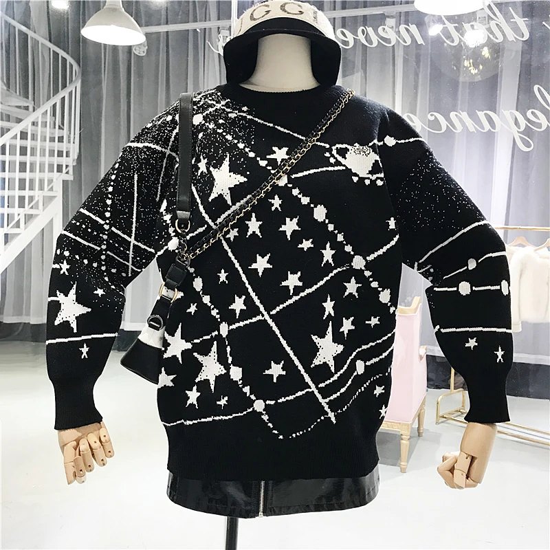 Women Vintage Loose Star Pattern Pullover Sweater Ladies Retro Long Sleeved All-match Knitwear Shirt Fall/winter | Женская одежда