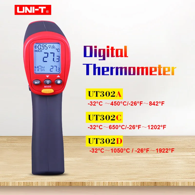 

UNI-T UT302A UT302C UT302D laser Infrared Thermometer Non-Contact Digital Thermometer LCD Backlight MAX/MIN mode C/F Selection