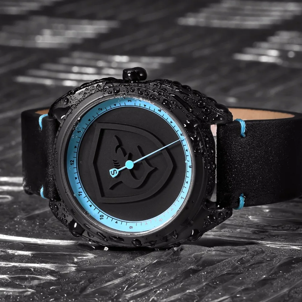 Collared Carpet Shark спортивные часы с 3D синим циферблатом уникальный часовой дизайн с кожаным ремешком водонепроницаемые кварцевые мужские часы для мальчиков/SH572