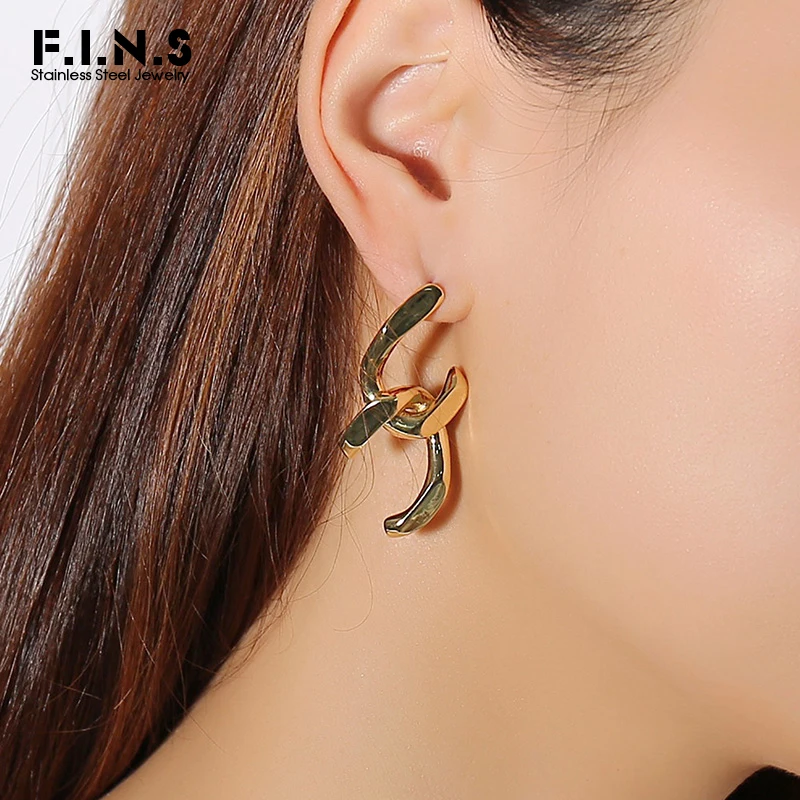 F.I.N.S готические золотые серьги из нержавеющей стали двойные серьги-гвоздики для панков женские украшения женская серьга