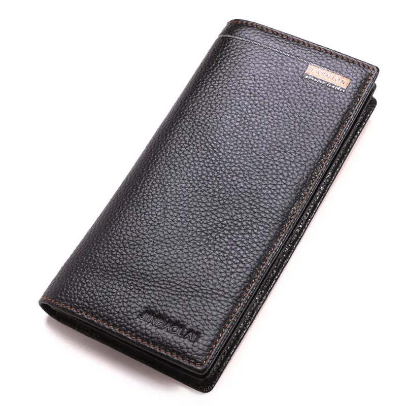 

Genuine Leather Long Male Wallets Black wn Cowhide Men Purse With Card Holder High Quality Coin Purse Male Purse for men 2019