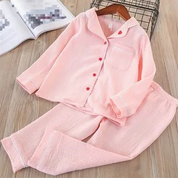 

Children Pajamas Boy Girl Child Full-Sleeve Linen Cotton Sleepwear Set Heart Shape Pajamas Kids Baby Cartoon Suit Sleeping Wear