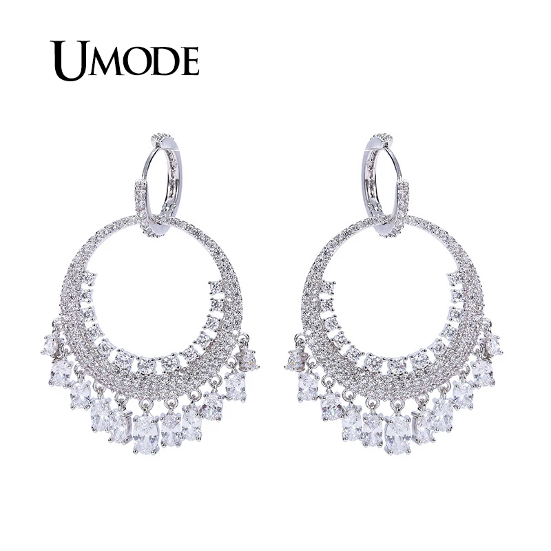 

UMODE Fashion Big Round Ethnic Rhinestone Chandelier Drop Earrings For Women Luxury CZ Zircon Wedding Fashion Jewelry UE0274B