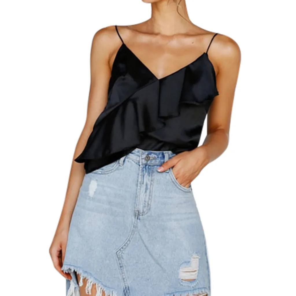 

2019 Women crop top Fashion Women Camisole Ruffles Vest Pure Color Sexy Tops Easy underwear women 40