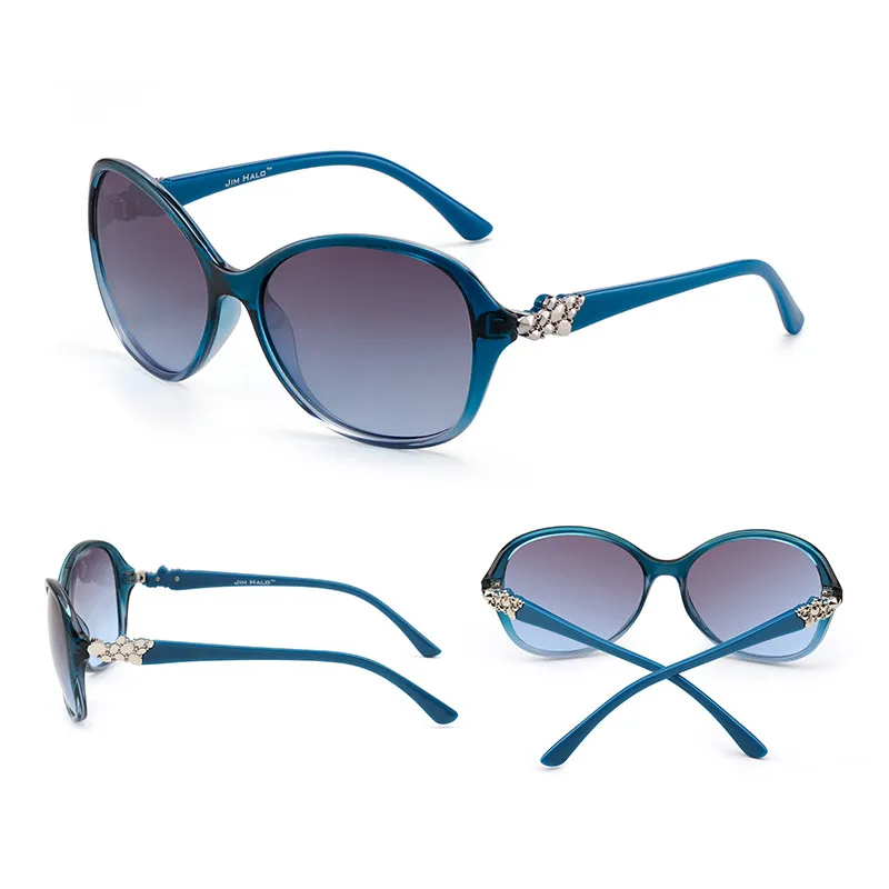 JM негабаритных градиент UV400 солнцезащитные очки с защитой от классические круглые очки со стразами Для женщин - Цвет линз: Blue Frame