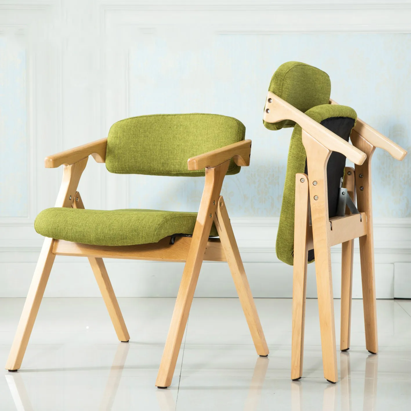  High Quality Portable Solid Wooden Leisure Chair Foldable Dinning Chair Colorful Movable Washable C