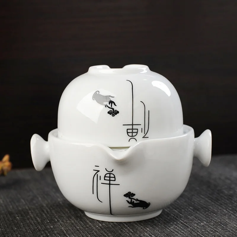 Китайский узор, керамический дорожный чайный набор, 1 чашка+ 1 чайник, чайная чашка, чайная посуда, чайный чайник, фарфоровый дорожный элегантный Gaiwan, чайная чашка - Цвет: 01