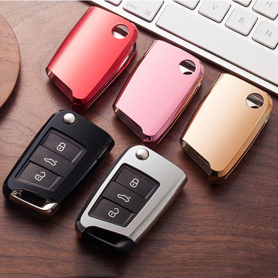 

1pcs NEW TPU Solf silicone car key bright plating cover case For VW POLO Passat B6 Golf MK5 Beetle Golf 7 GTI MK7 flip key cover