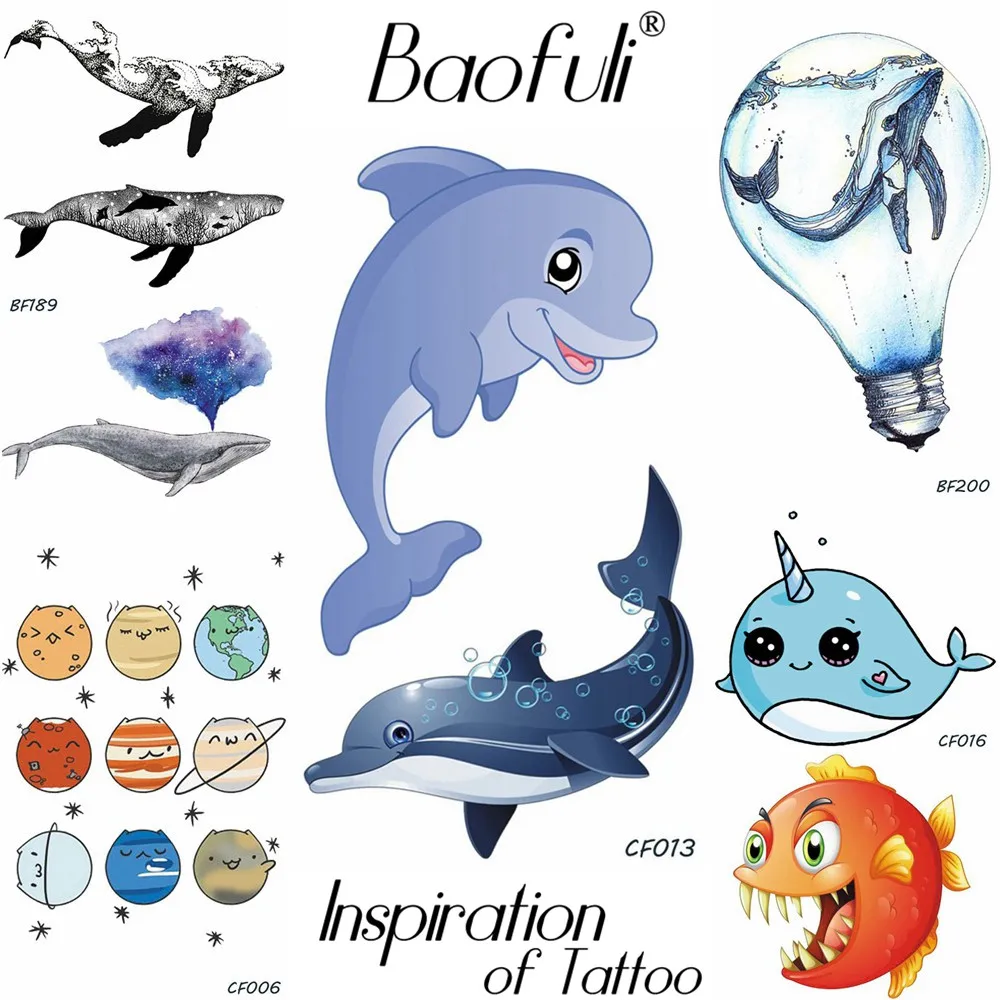 

Cartoon Animals Temporary Tattoo Waterproof Blue Whale Fake Tatoos Children Christmas Gifts Body Art 3D Dolphin Tattoo Stickers