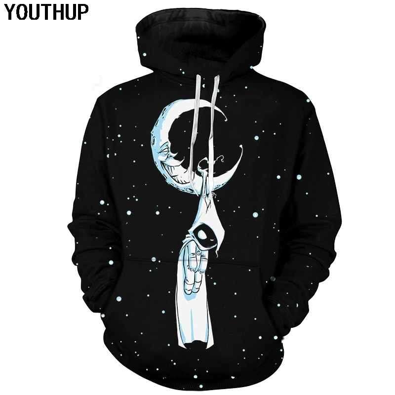 YOUTHUP 2020 новые мужские 3d толстовки с капюшоном модные 3D пуловеры принтом Луны и