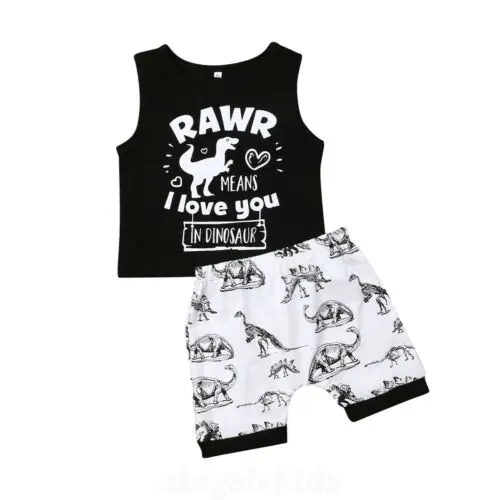 2Pcs Infant Kid Boy Dinosaur Sleeveless Vest Top Shorts Pants Outfit Summer |