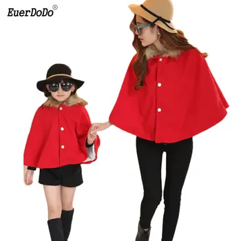 

Mother Daughter Outerwear Family Matching Outfits Cloak Jackets Thicken Velvet Girls Winter Coat