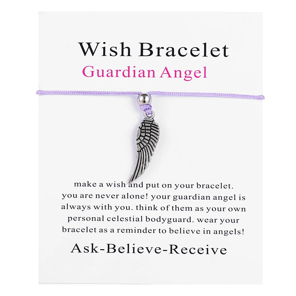 

Make a wish Paper Card Adjustable Bracelet Wing Charm Handmade Woven Bracelet Simple Fashion Women Jewelry Gifts