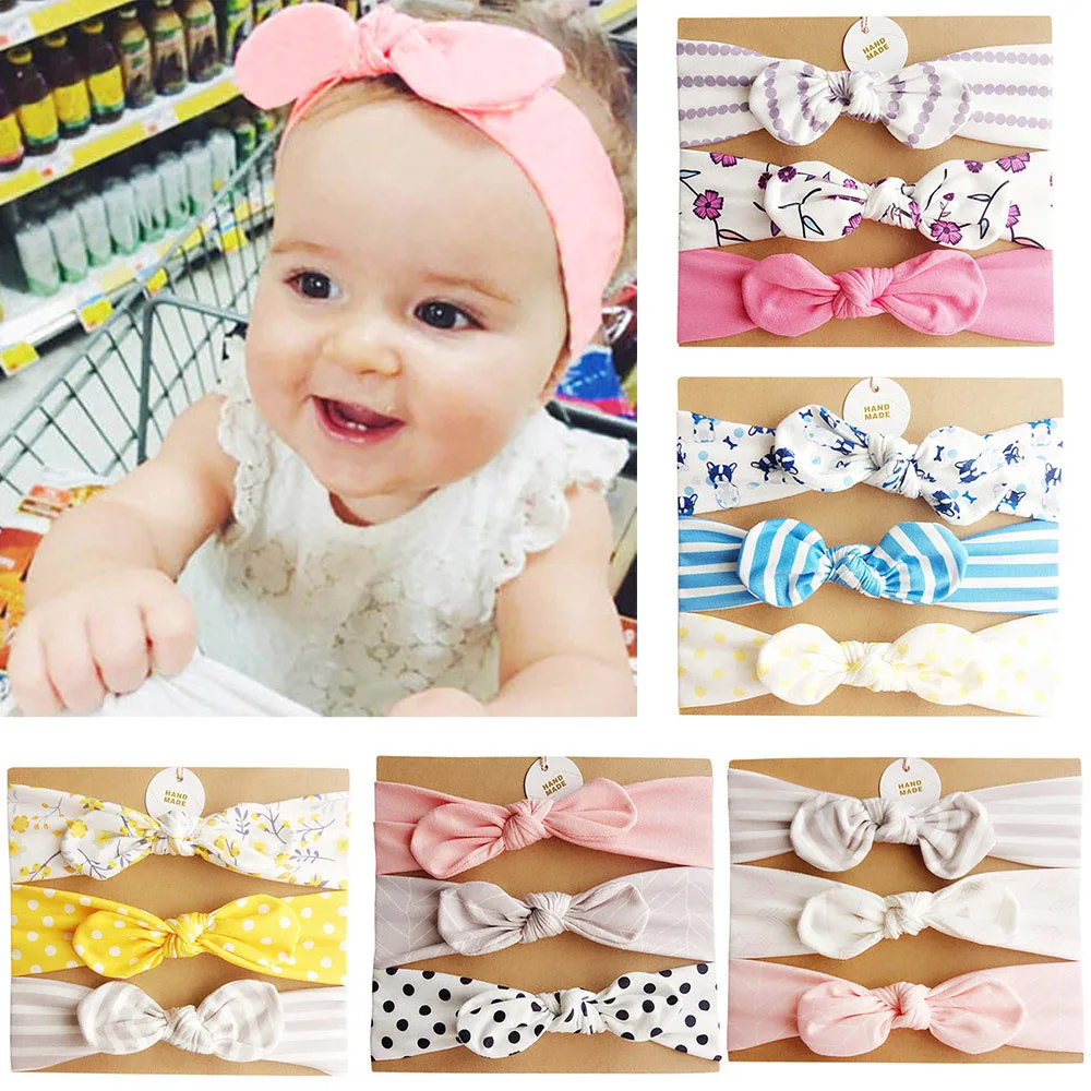 

MUQGEW 3Pcs Girls Hair Accessories Kids Floral Elastic Bands Headband Bunny Ears Bowknot Headwear Gift For Girl Hairband Sets
