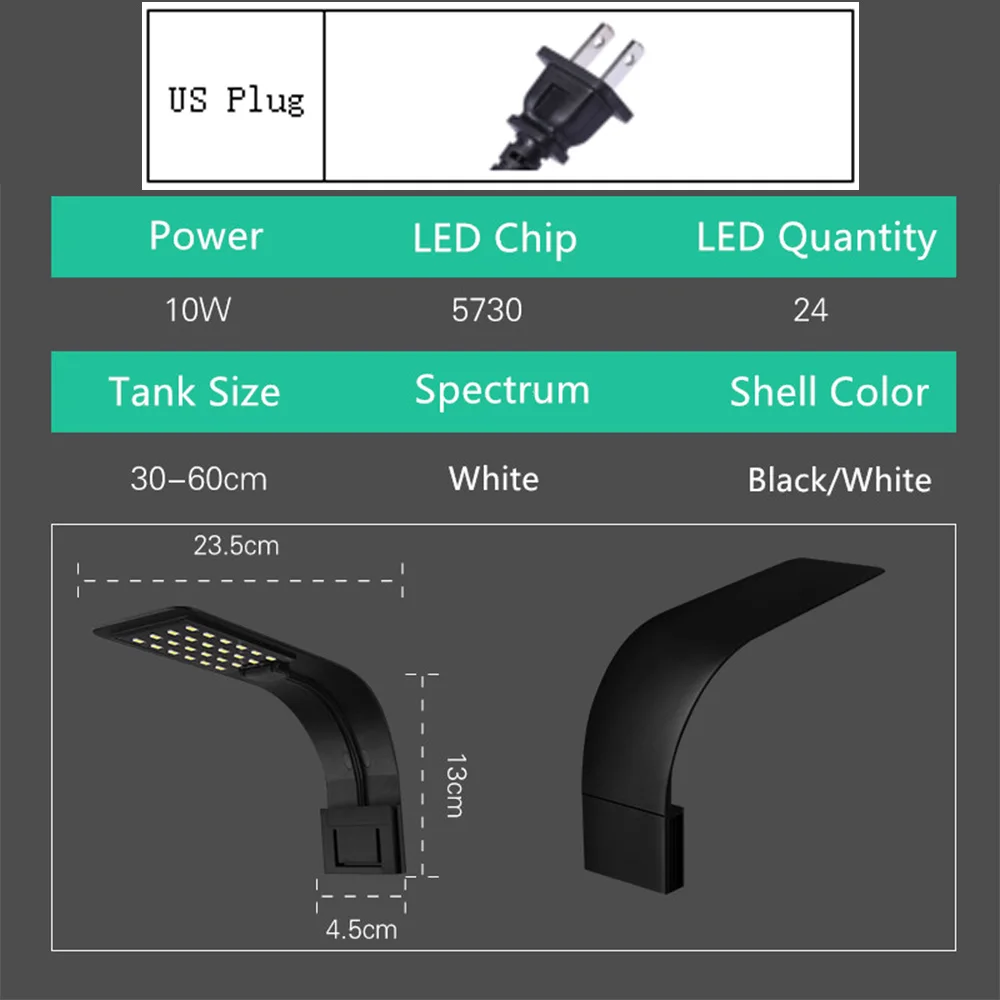 X5 B-W 110V US Супер яркий светодиодный светильник для аквариума s светодиодный светильник для выращивания растений 5 Вт/10 Вт/15 Вт водные лампы для пресной воды водонепроницаемый зажим на лампу для аквариума - Цвет: X5 B-W 110V US