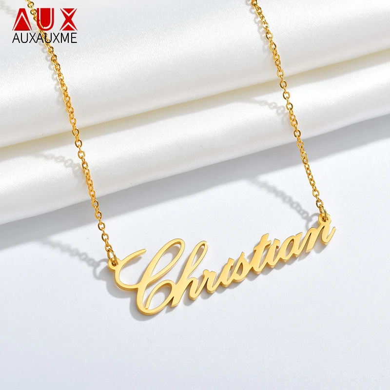 

Auxauxme Personalized Custom Name Necklace Customized Cursive Nameplate Necklace For Women Handmade Jewelry Gift Dropshipping