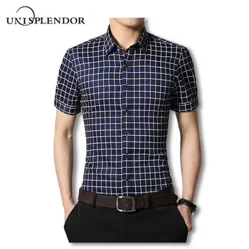

2020 Summer Men Dress Shirts Male Short Sleeve Plaid Shirt Cotton Non-Iron Slim Fit Casual Plus Size Man Clothing 4XL 5XL YN465