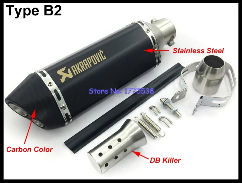 ID: 51mm L: 370mm Universal motocicleta Escape silenciador Escape Scooter Akrapovic Escape mufla doble orificio adecuado para la mayoría de motos