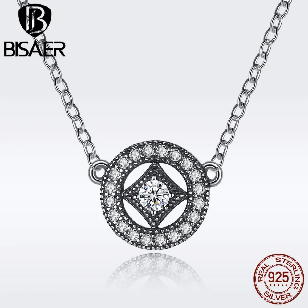 

BISAER 100% 925 Sterling Silver Vintage Dazzling Allure AAA Zircon Geometric Women Pendant Necklaces & Pendants Jewelry EDN014