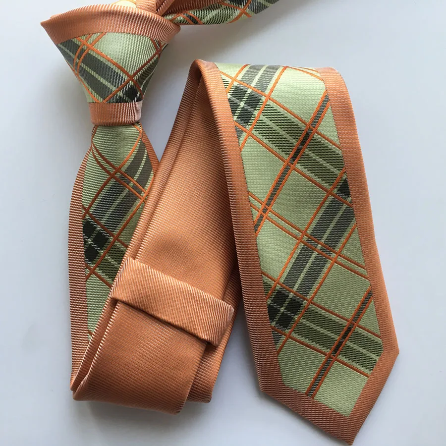 Дизайнера Панель Галстук Модные узкие галстук оранжевый с зеленый в клетку Бесплатная доставка