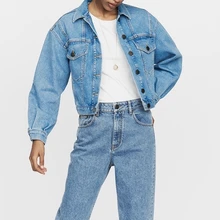 Новинка, осенняя уличная мода, Ковбойское поло, воротник, спущенные плечи, рукав, одна Металлическая пуговица, женское повседневное джинсовое пальто