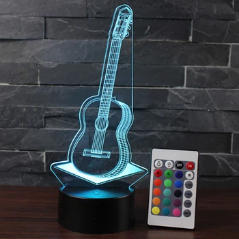

3D Guitar Small Led Usb Table Light 3D Illusion 7 Color Change Touch Switch LED Night Light Acrylic