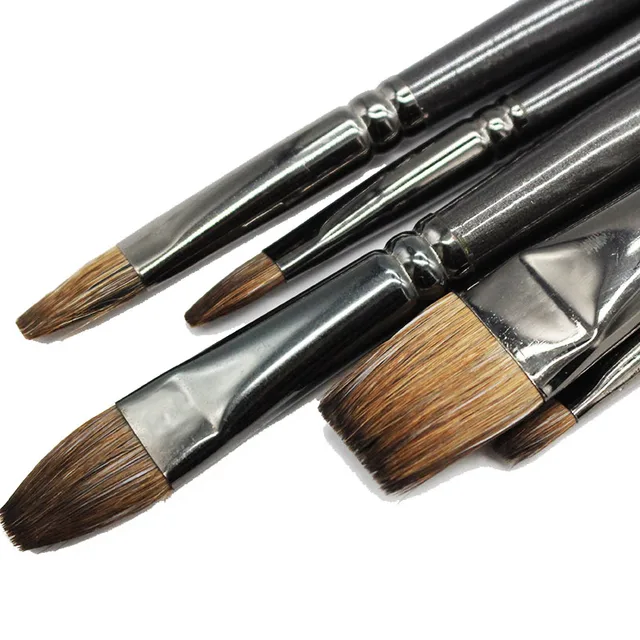 Professionale Capelli Scoiattolo Pennello di Pittura Pittura A Olio di Arte Forniture Scolastiche Penna Pennello Piatto Per Gouache Pittura Tavolo Da Disegno Set 1