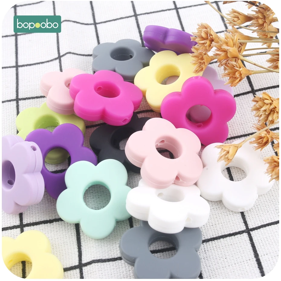 Bopoobo 10pc Silicone Butterfly Teether For Teething DIY Silicone Beads BPA Free Flower Beads For Baby Teether